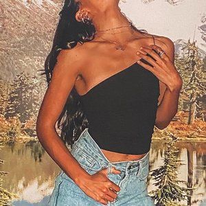 Princess Polly Zoha One Shoulder Top Black Size: 2